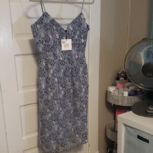 BB Dakota Navy Floral Lace Midi Dress